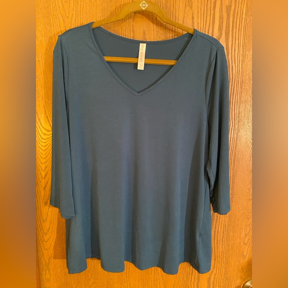 Dear Scarlett Teal Blue 3/4 Sleeve, V-Neck Top, 1X